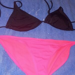 OP Women's Two-Piece Bikini Set - Black Top & Pink Bottom